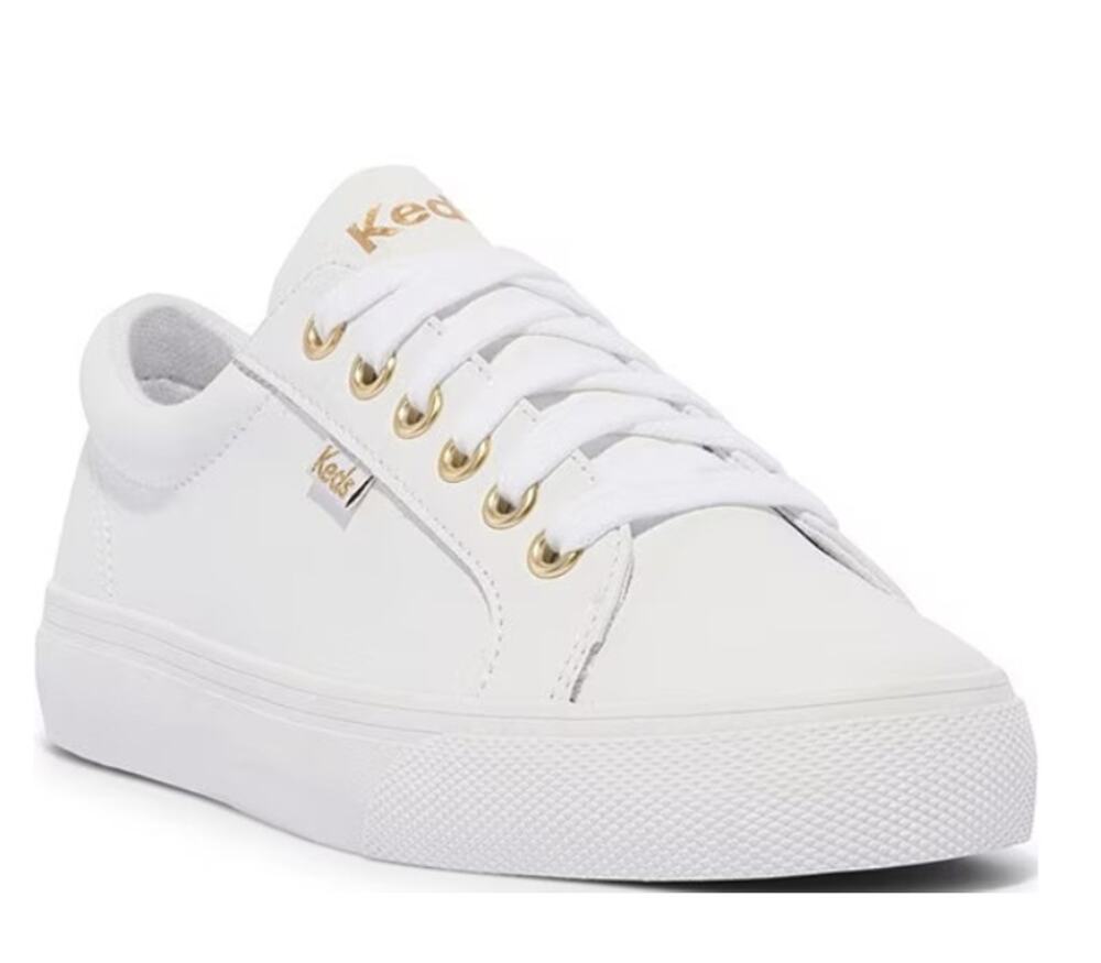 Keds Jump Kick Lace Up Leather White/Gold Sneakers Women's- Size 8.5- New